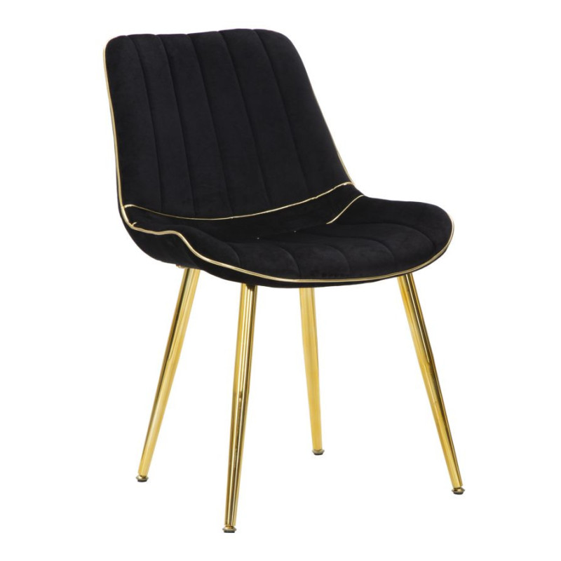 Chaise moderne chic en Velours Noir Métal Doré Paris (Lot de 2) 