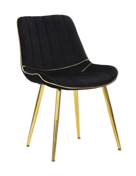 Chaise moderne chic en Velours Noir Métal Doré Paris (Lot de 2) 