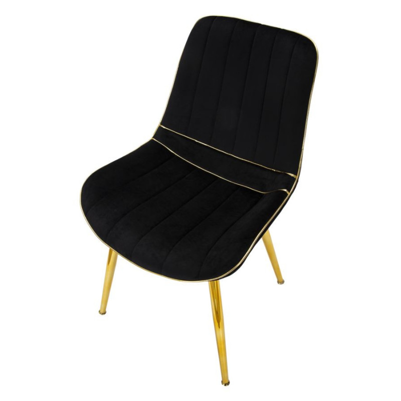 Chaise moderne chic en Velours Noir Métal Doré Paris (Lot de 2) 
