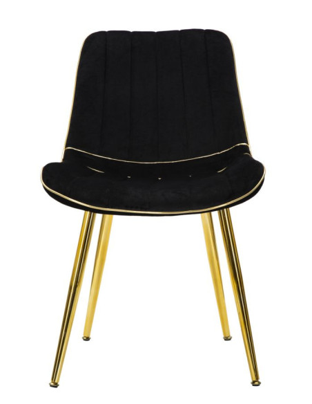 Chaise moderne chic en Velours Noir Métal Doré Paris (Lot de 2) 