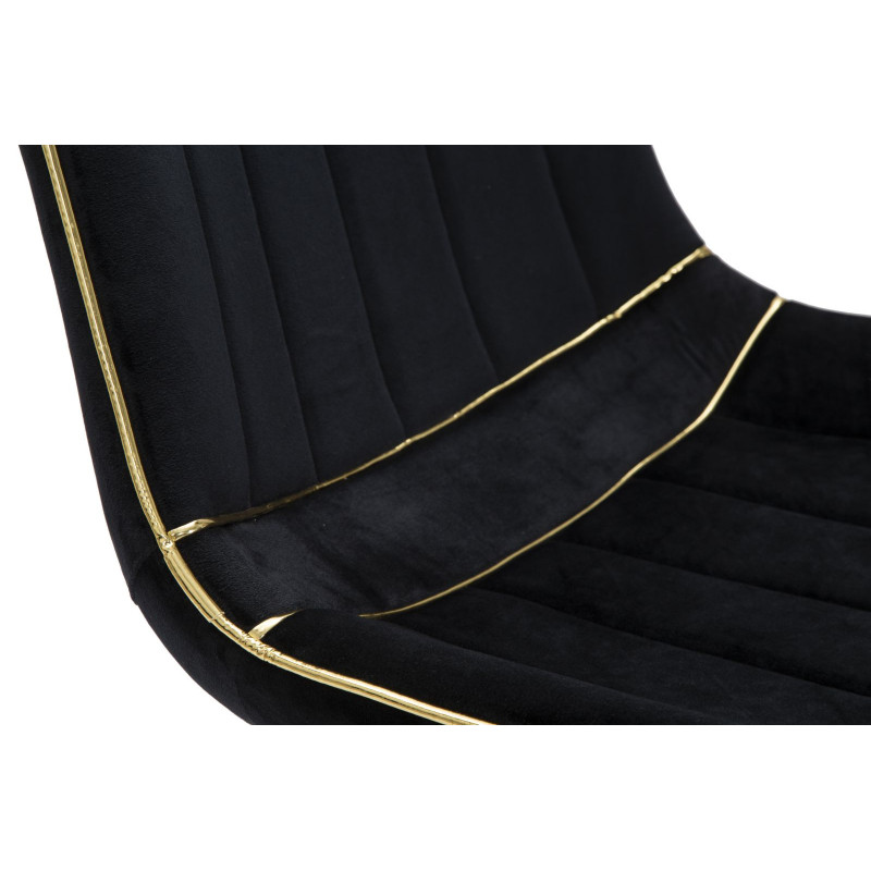 Chaise moderne chic en Velours Noir Métal Doré Paris (Lot de 2) 