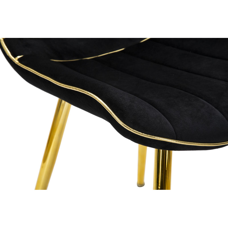 Chaise moderne chic en Velours Noir Métal Doré Paris (Lot de 2) 