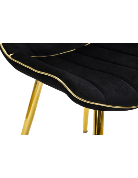 Chaise moderne chic en Velours Noir Métal Doré Paris (Lot de 2) 