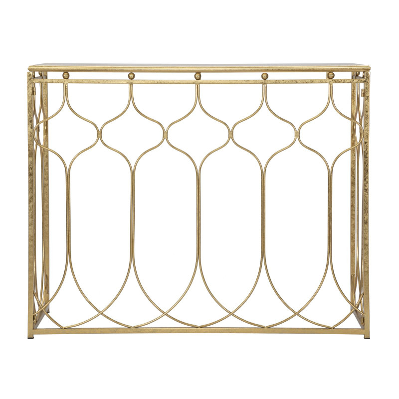 Console moderne Rectangulaire en Métal Doré Arabesque 