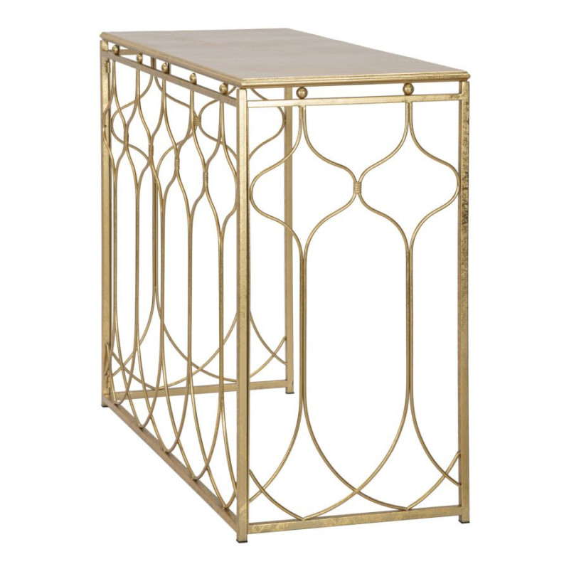 Console moderne Rectangulaire en Métal Doré Arabesque 