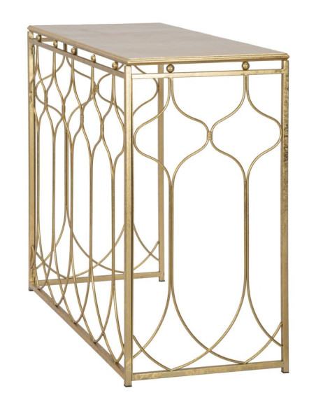 Console moderne Rectangulaire en Métal Doré Arabesque 