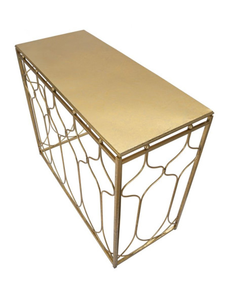 Console moderne Rectangulaire en Métal Doré Arabesque 