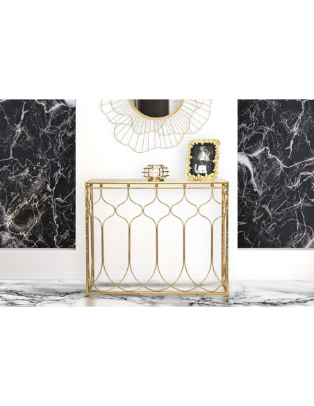 Console moderne Rectangulaire en Métal Doré Arabesque 