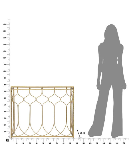Console moderne Rectangulaire en Métal Doré Arabesque 