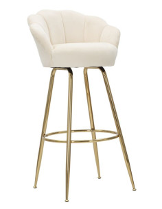 Tabouret de bar original Coquillage en Velours Blanc crème Métal Doré Vienna 