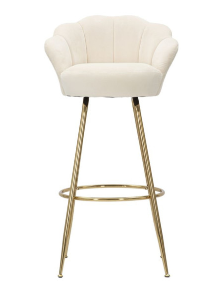 Tabouret de bar original Coquillage en Velours Blanc crème Métal Doré Vienna 