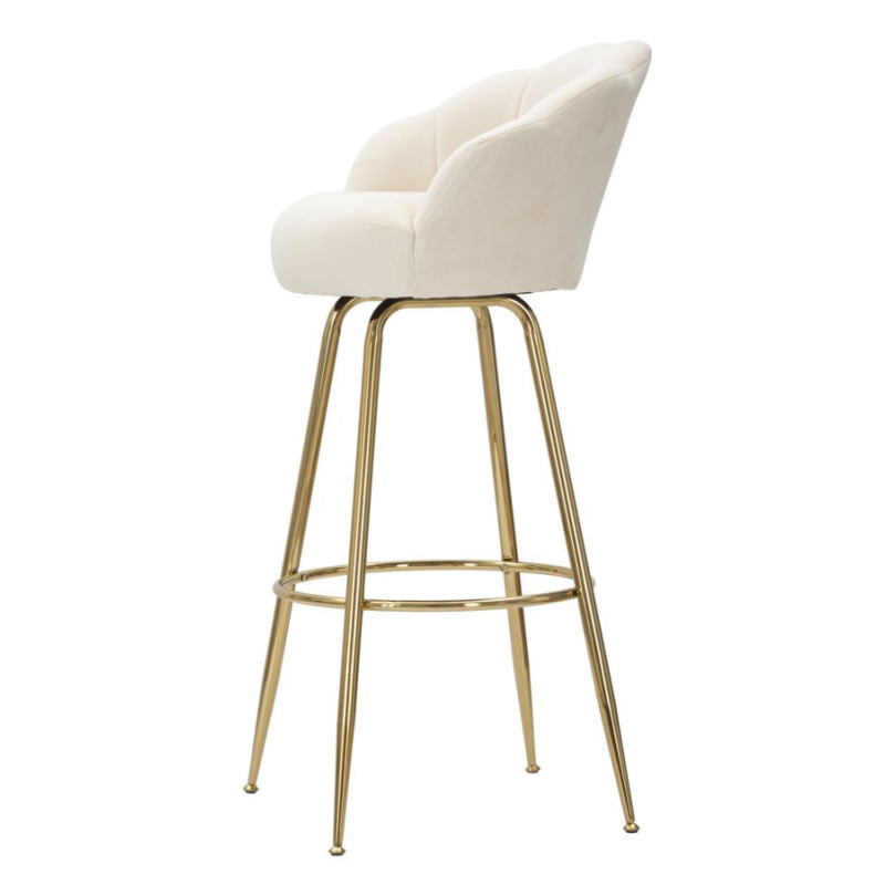 Tabouret de bar original Coquillage en Velours Blanc crème Métal Doré Vienna 
