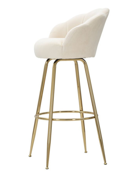 Tabouret de bar original Coquillage en Velours Blanc crème Métal Doré Vienna 
