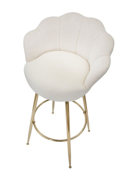 Tabouret de bar original Coquillage en Velours Blanc crème Métal Doré Vienna 