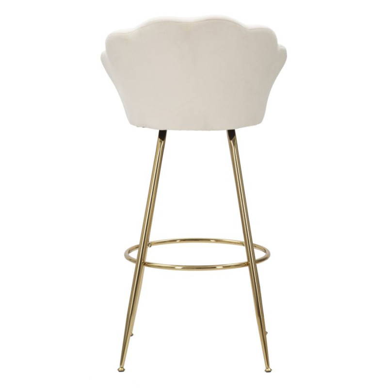 Tabouret de bar original Coquillage en Velours Blanc crème Métal Doré Vienna 
