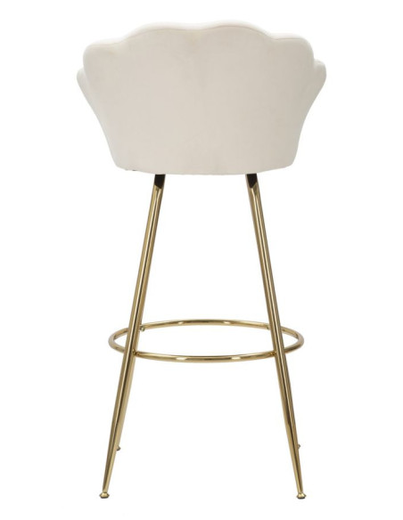 Tabouret de bar original Coquillage en Velours Blanc crème Métal Doré Vienna 
