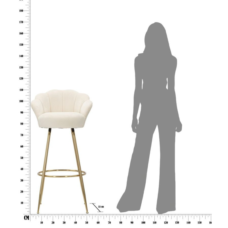 Tabouret de bar original Coquillage en Velours Blanc crème Métal Doré Vienna 