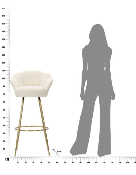 Tabouret de bar original Coquillage en Velours Blanc crème Métal Doré Vienna 