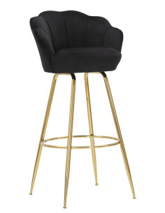 Tabouret de bar original Coquillage en Velours Noir Métal Doré Vienna 