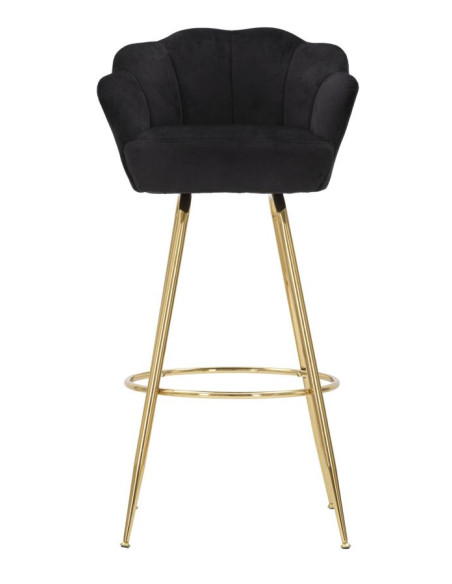 Tabouret de bar original Coquillage en Velours Noir Métal Doré Vienna 