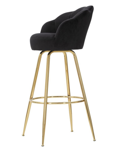 Tabouret de bar original Coquillage en Velours Noir Métal Doré Vienna 