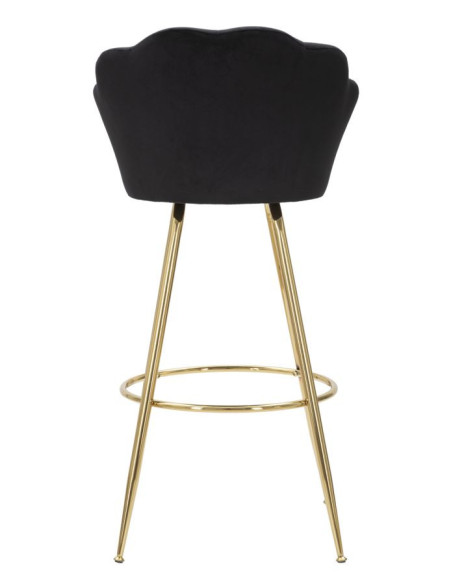 Tabouret de bar original Coquillage en Velours Noir Métal Doré Vienna 