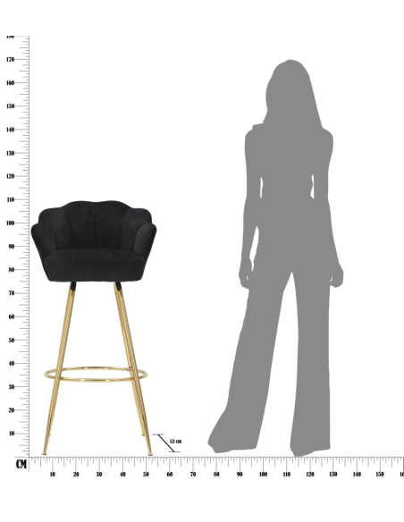 Tabouret de bar original Coquillage en Velours Noir Métal Doré Vienna 