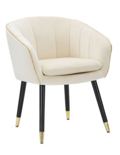 Fauteuil de table moderne chic en Velours Blanc crème Métal Noir Doré Paris Mauro Ferretti - 1