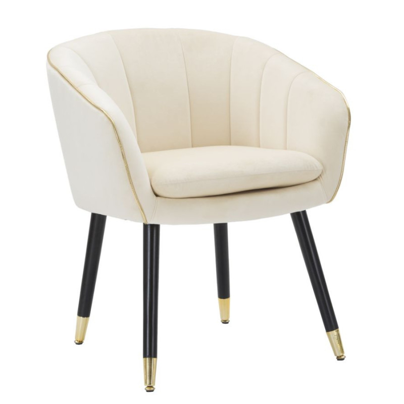 Fauteuil de table moderne chic en Velours Blanc crème Métal Noir Doré Paris Mauro Ferretti - 1