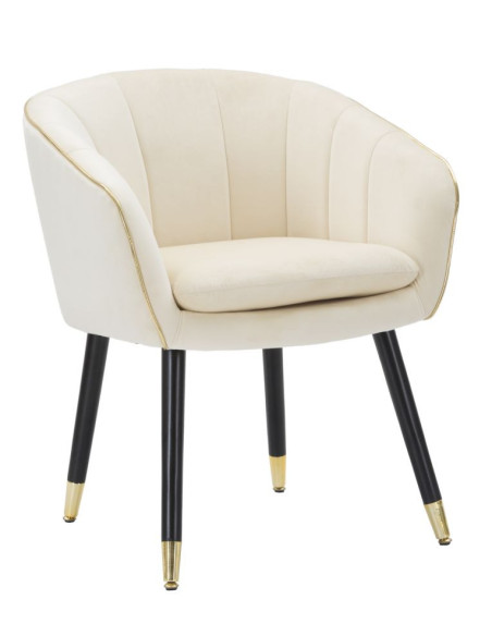 Fauteuil de table moderne chic en Velours Blanc crème Métal Noir Doré Paris Mauro Ferretti - 1