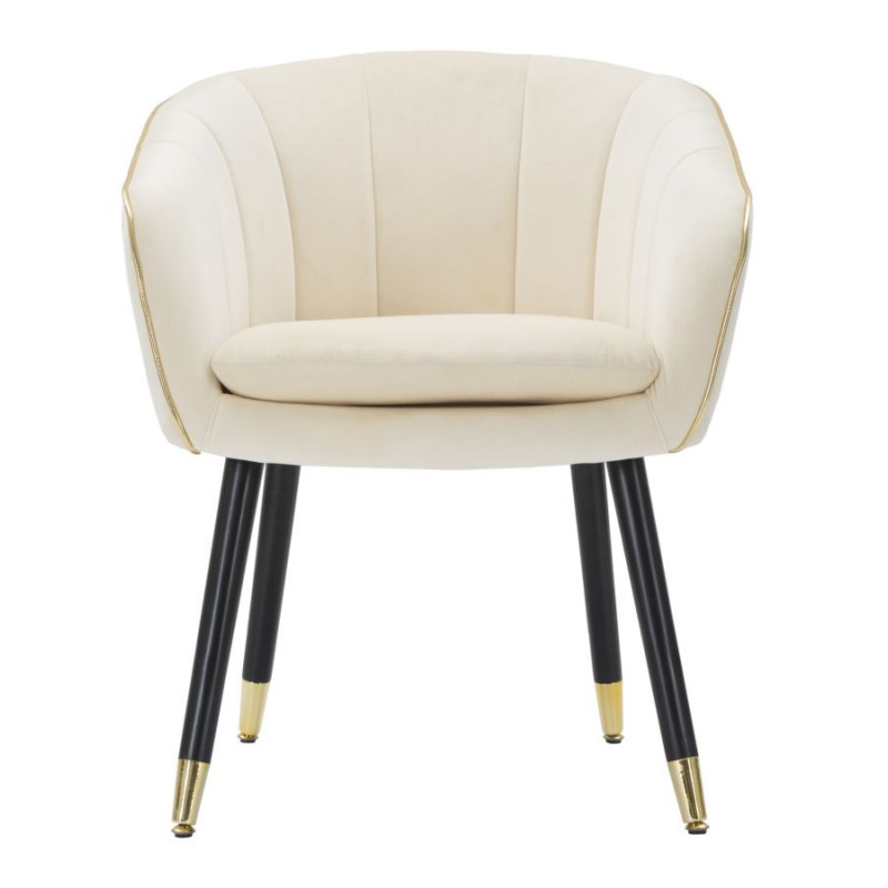 Fauteuil de table moderne chic en Velours Blanc crème Métal Noir Doré Paris Mauro Ferretti - 2