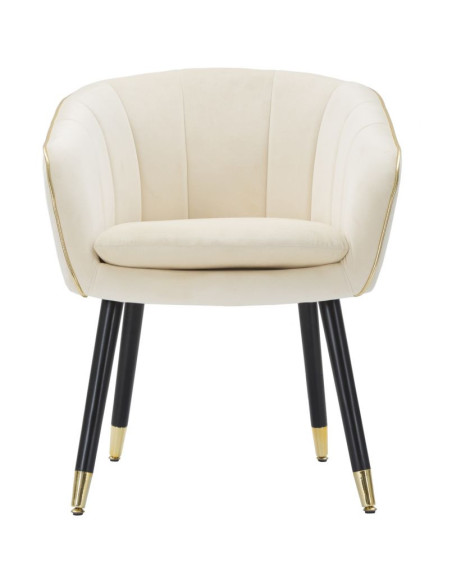 Fauteuil de table moderne chic en Velours Blanc crème Métal Noir Doré Paris Mauro Ferretti - 2