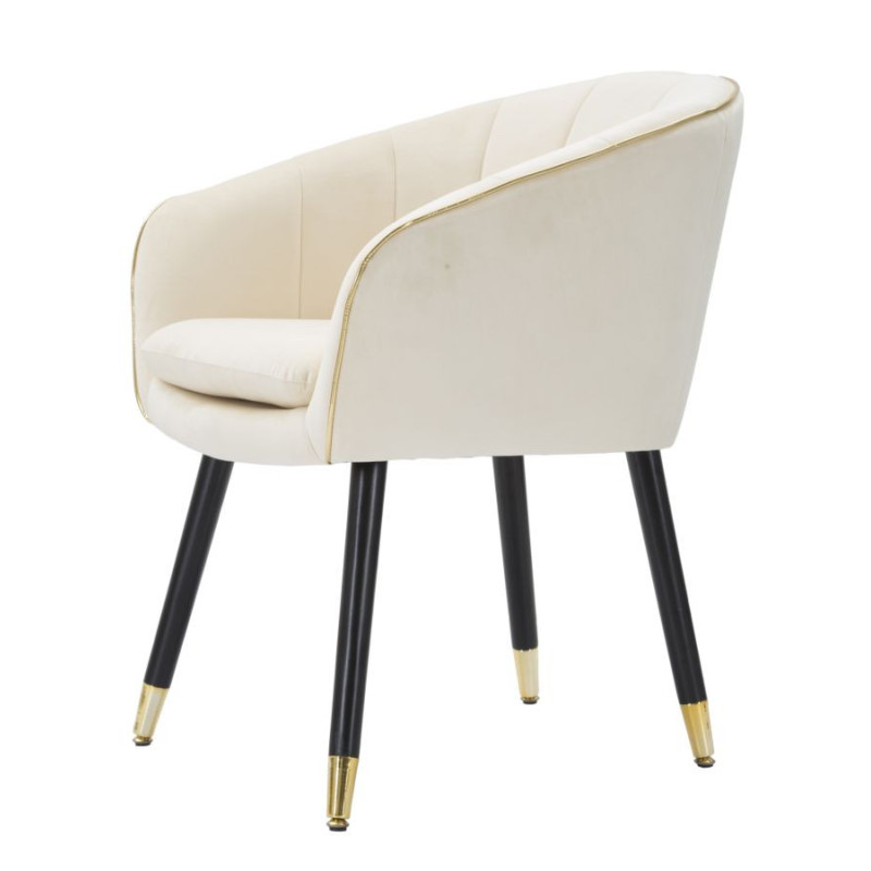 Fauteuil de table moderne chic en Velours Blanc crème Métal Noir Doré Paris Mauro Ferretti - 3