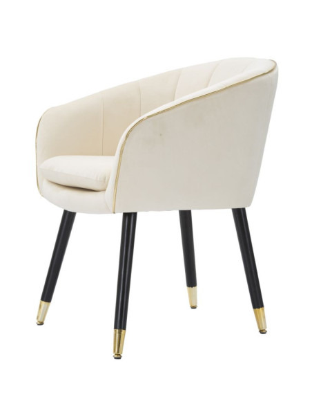 Fauteuil de table moderne chic en Velours Blanc crème Métal Noir Doré Paris Mauro Ferretti - 3