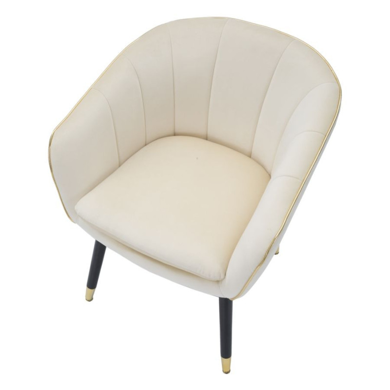 Fauteuil de table moderne chic en Velours Blanc crème Métal Noir Doré Paris Mauro Ferretti - 4