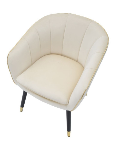 Fauteuil de table moderne chic en Velours Blanc crème Métal Noir Doré Paris Mauro Ferretti - 4