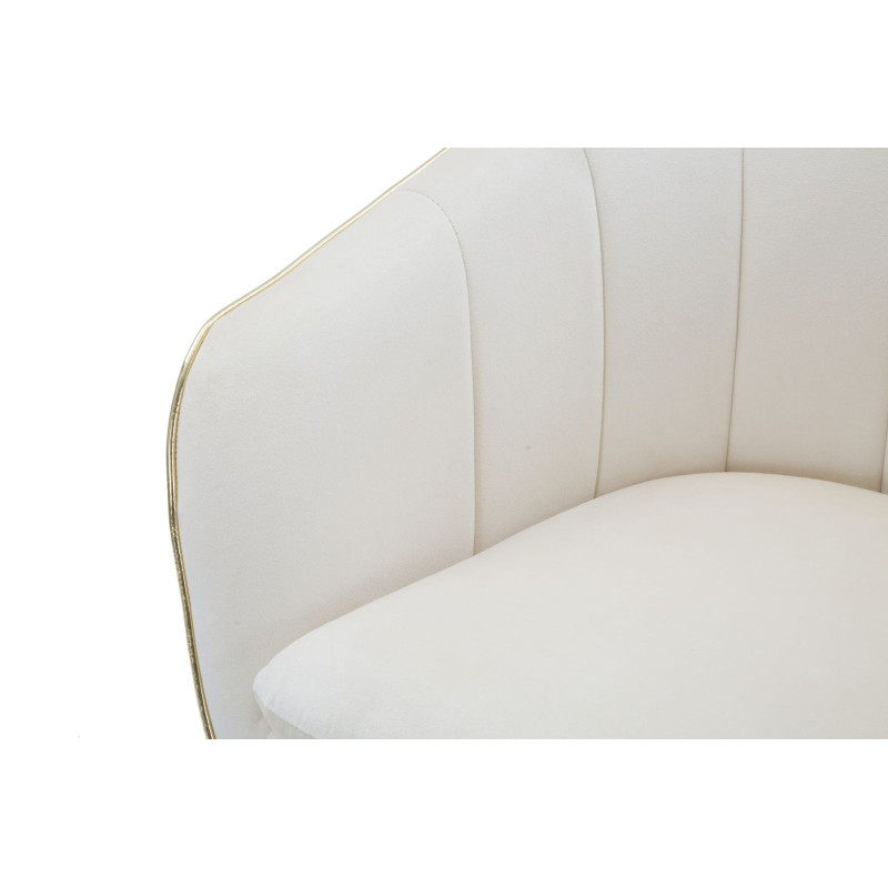 Fauteuil de table moderne chic en Velours Blanc crème Métal Noir Doré Paris Mauro Ferretti - 5