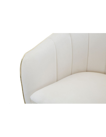 Fauteuil de table moderne chic en Velours Blanc crème Métal Noir Doré Paris Mauro Ferretti - 5