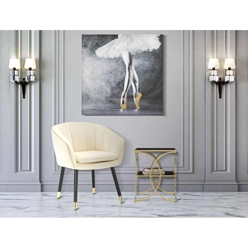 Fauteuil de table moderne chic en Velours Blanc crème Métal Noir Doré Paris Mauro Ferretti - 9
