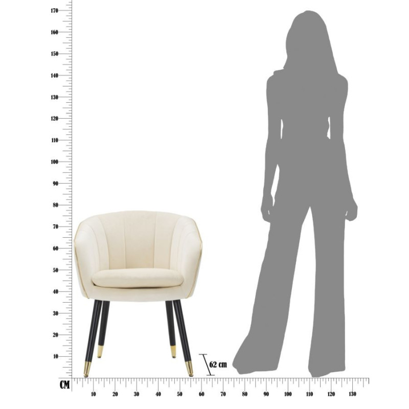 Fauteuil de table moderne chic en Velours Blanc crème Métal Noir Doré Paris Mauro Ferretti - 10