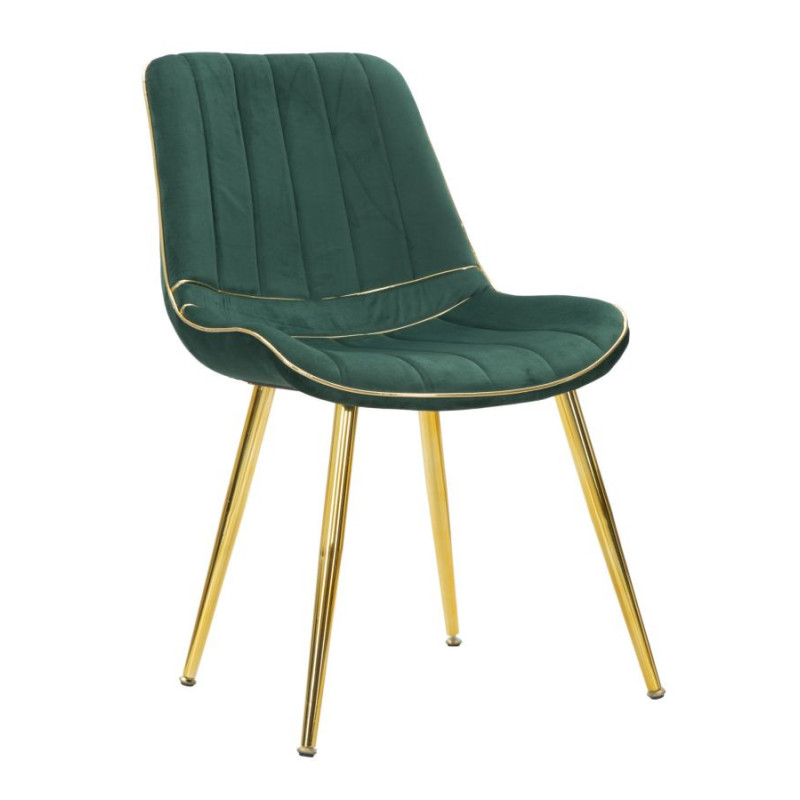 Chaise moderne chic en Velours Vert Métal Doré Paris (Lot de 2) 