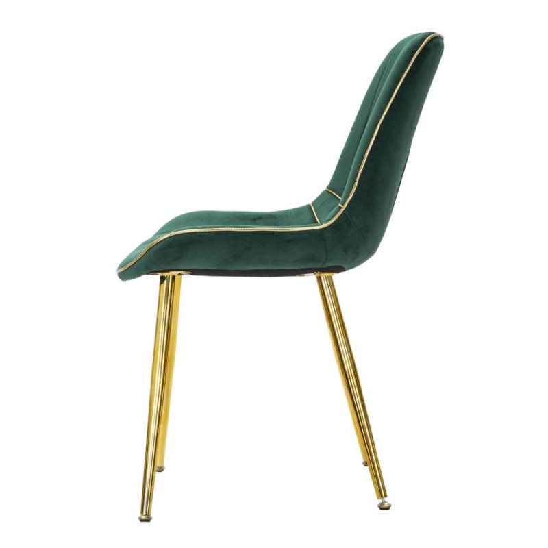 Chaise moderne chic en Velours Vert Métal Doré Paris (Lot de 2) 