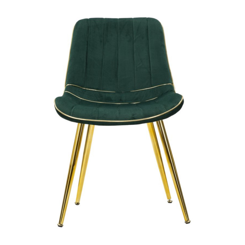 Chaise moderne chic en Velours Vert Métal Doré Paris (Lot de 2) 
