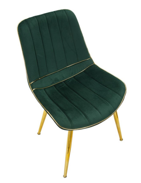 Chaise moderne chic en Velours Vert Métal Doré Paris (Lot de 2) 