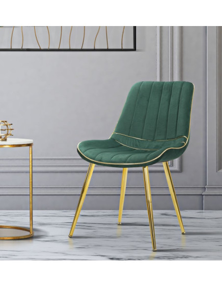 Chaise moderne chic en Velours Vert Métal Doré Paris (Lot de 2) 