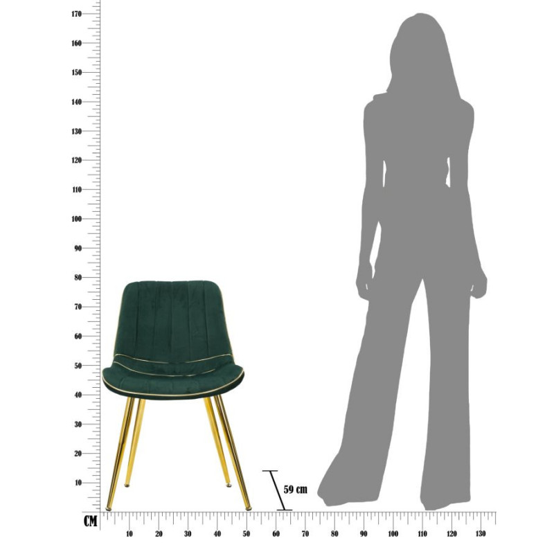 Chaise moderne chic en Velours Vert Métal Doré Paris (Lot de 2) 