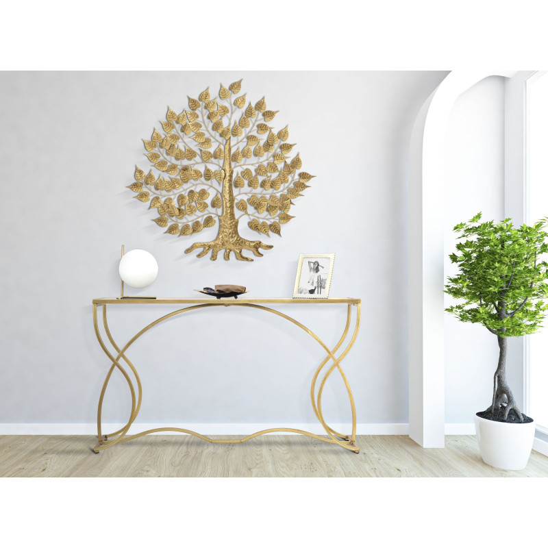 Console design originale Rectangulaire en Métal Doré Verre Sunshine - 2