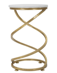 Table d'appoint moderne Ronde en Marbre Blanc Métal Doré Spiral 