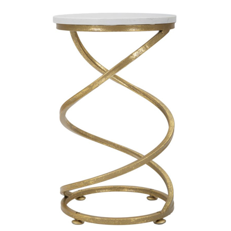 Table d'appoint moderne Ronde en Marbre Blanc Métal Doré Spiral 