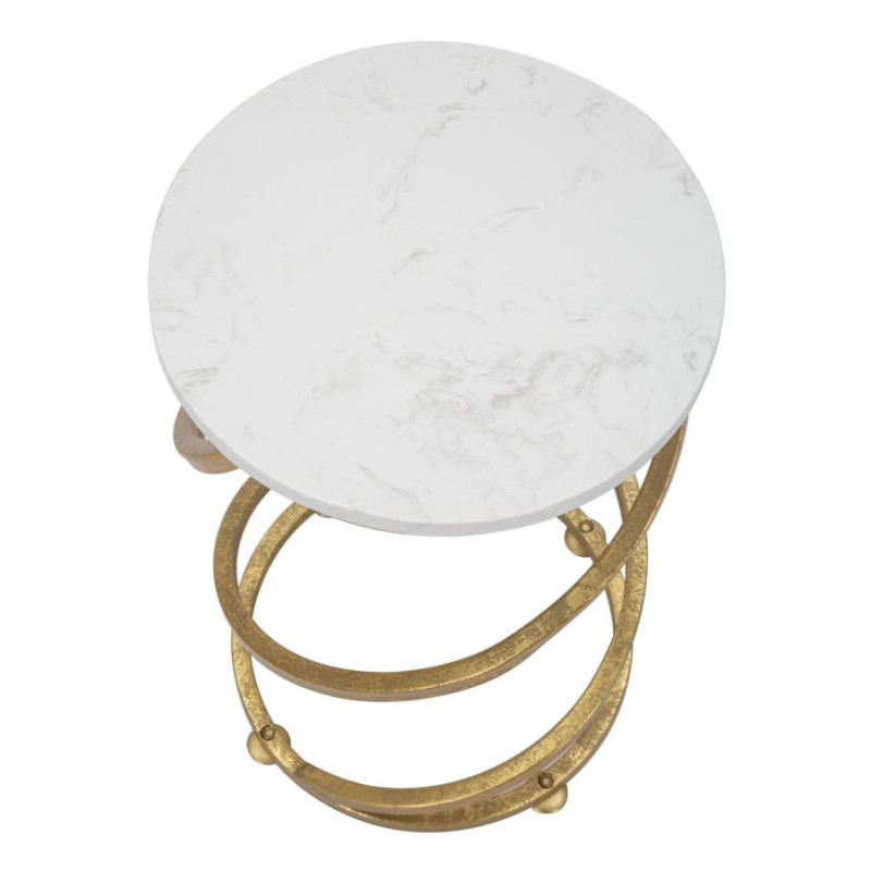 Table d'appoint moderne Ronde en Marbre Blanc Métal Doré Spiral 